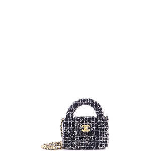 Chanel Nano Kelly Top Handle Shopping Bag Quilted Tweed with Sequins